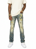 EMBELLISHED FLARE DENIM / WITH LIGHT STUDED