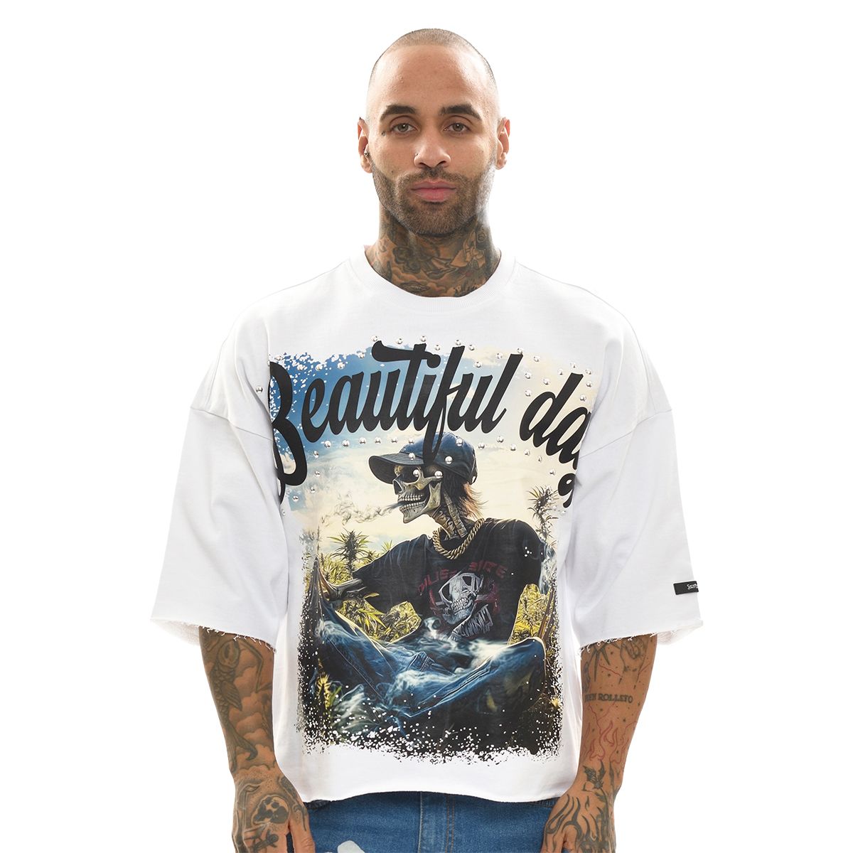 FALLEN RAW EDGE CROP TEE - WHITE