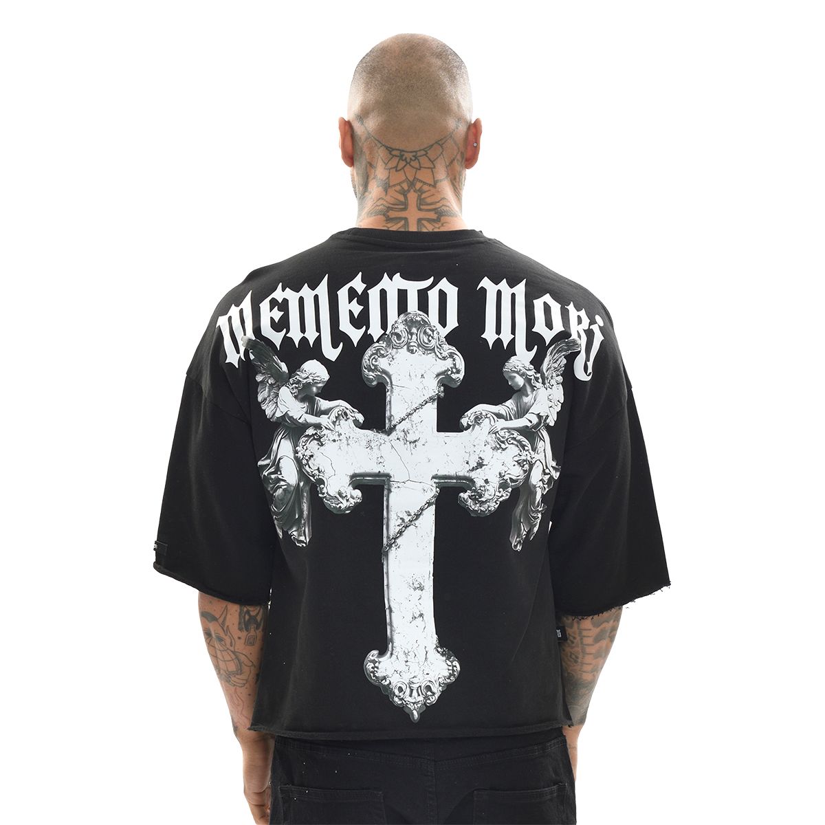 MEMENTO MORI RAW EDGE CROP TOP - BLACK