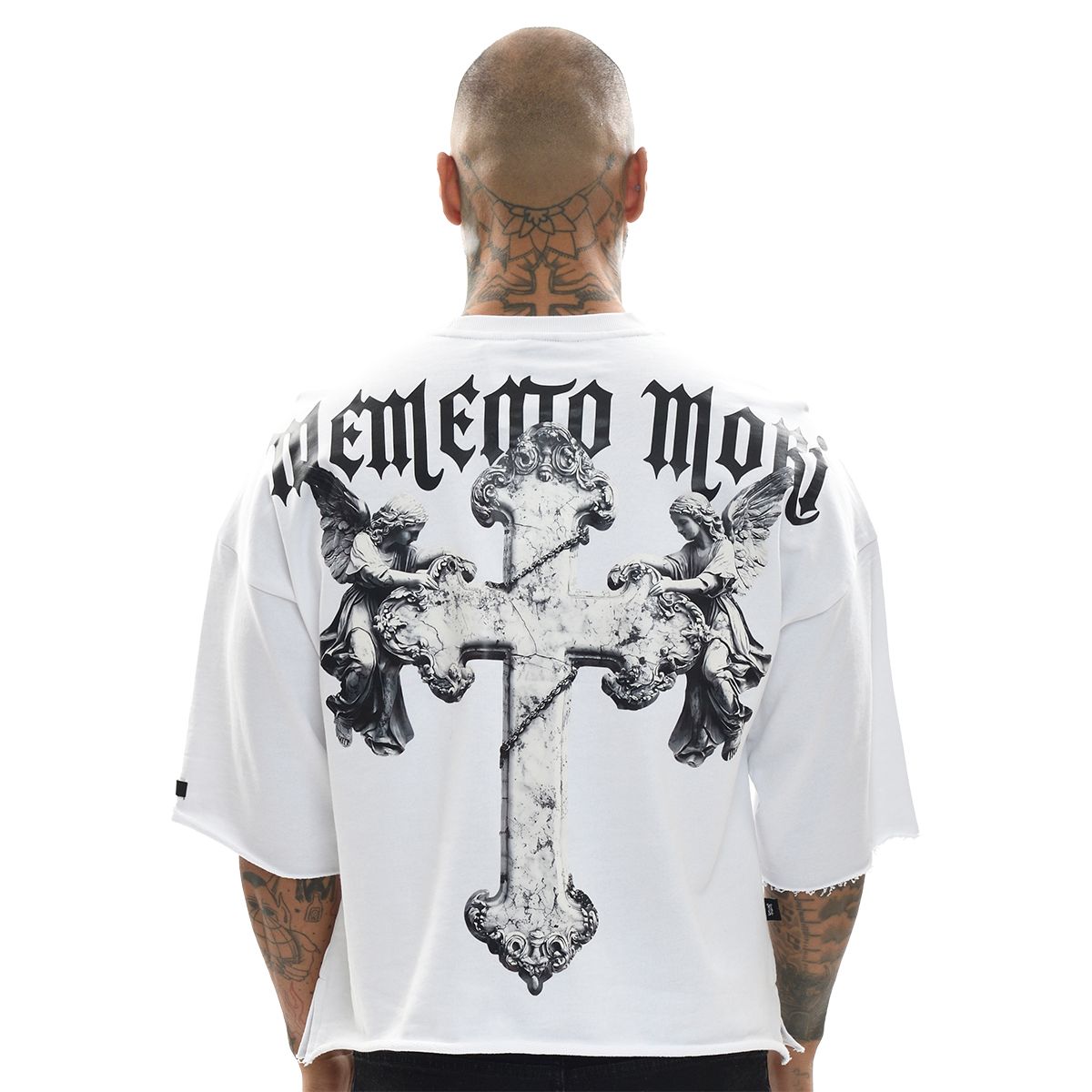 MEMENTO MORI RAW EDGE CROP TOP - WHITE