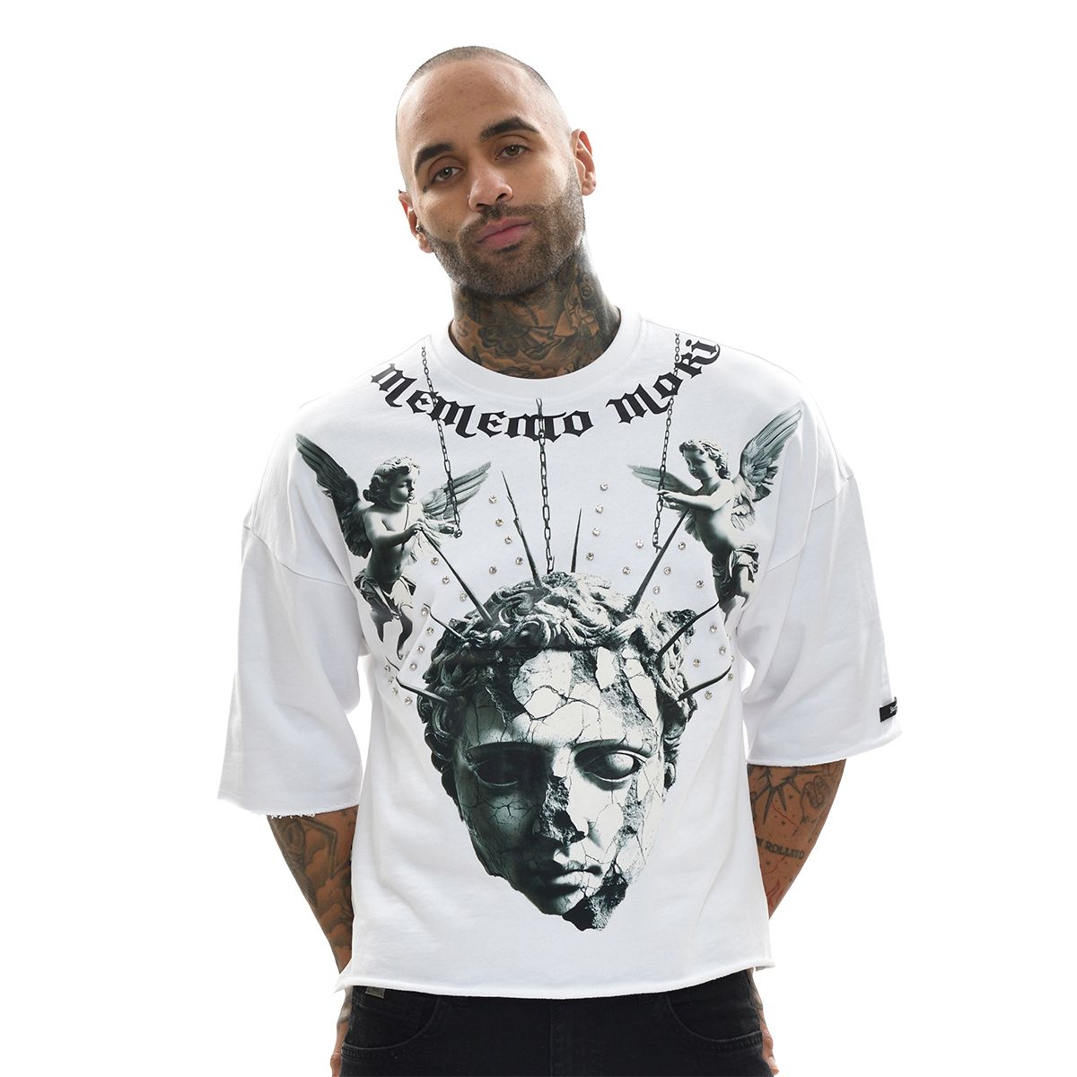 MEMENTO MORI RAW EDGE CROP TOP - WHITE