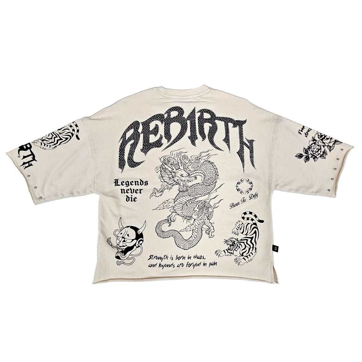 REBIRTH RAW EDGE CROP TOP TEE - CREAM