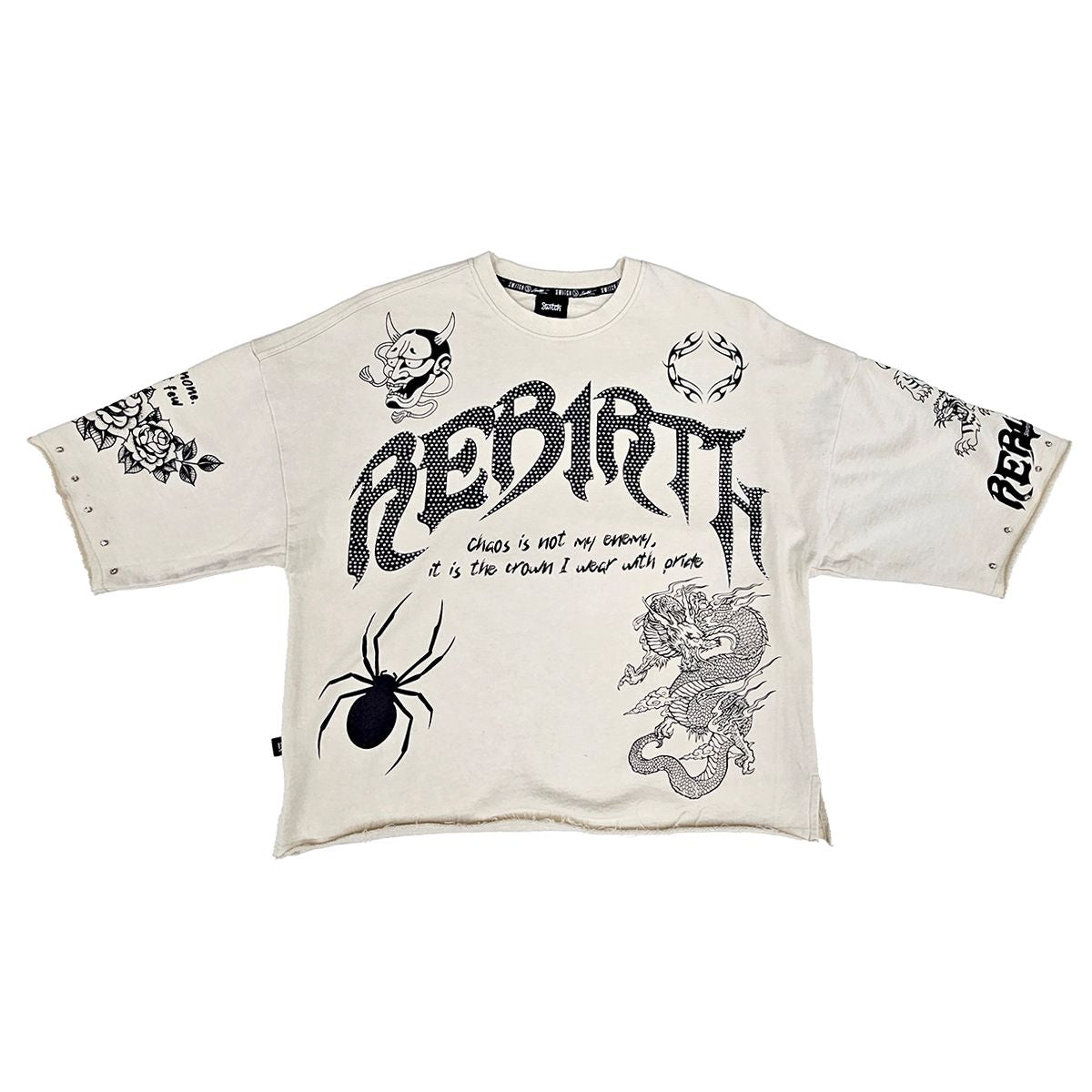 REBIRTH RAW EDGE CROP TOP TEE - CREAM