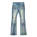 VINTAGE BLUE-RIP & REPAIR PREMIUM WASH FLARE DENIM