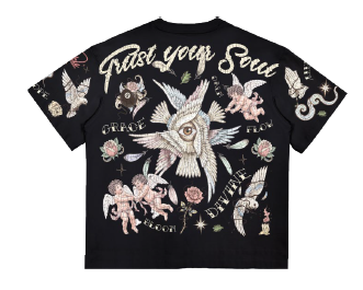FAITH FADED RELAXED LOOSE FIT TEE- black