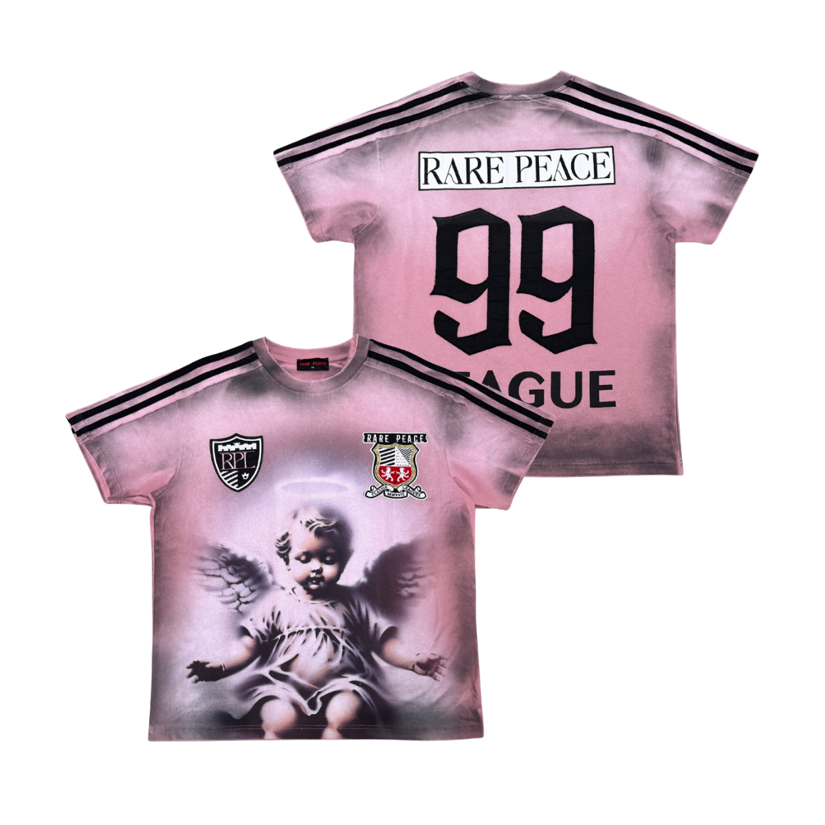 WASHED CUT & SEW TEE W/ PATCHES - PINK