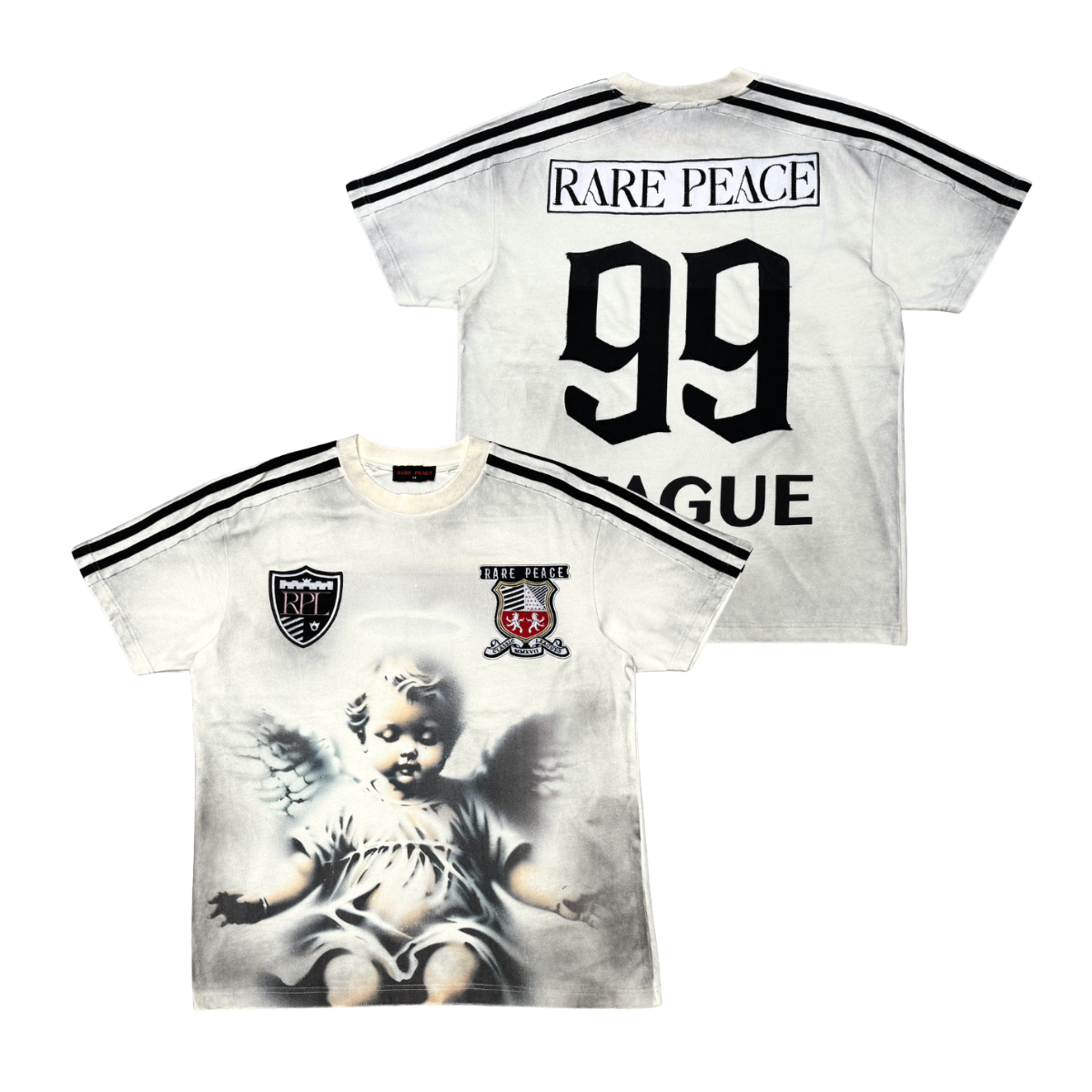 WASHED CUT & SEW TEE W/ PATCHES - CREAM
