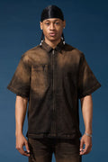 Radiant Denim Zip Up Shirt - Copper Black