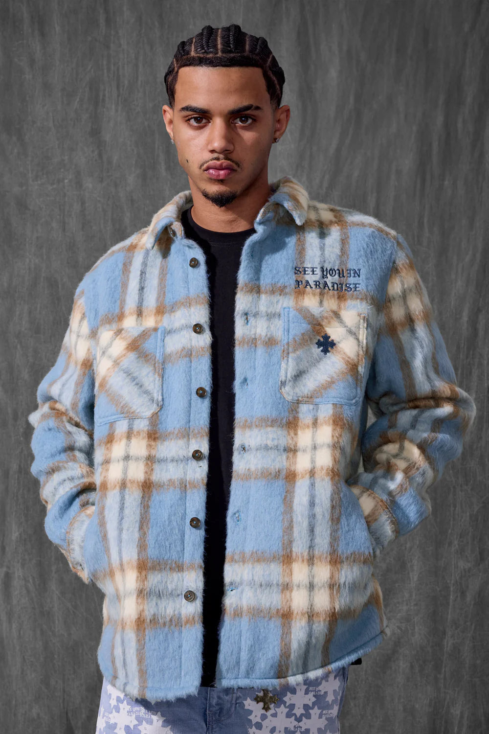 Paradise Flannel Shacket (Carolina Blue)