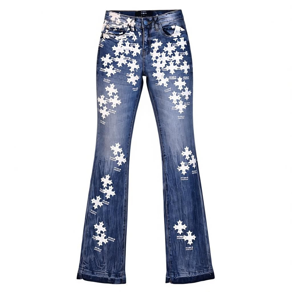 KIDS STAMPED PRINT STACKED JEANS-VINTAGE