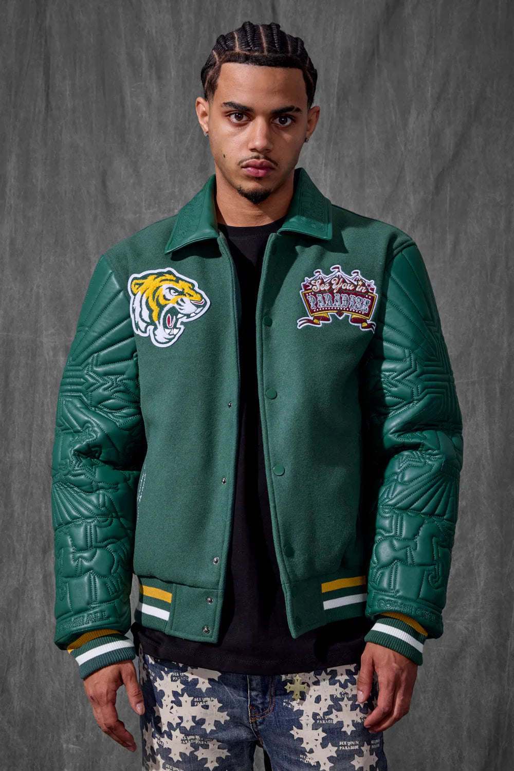 Smoke & Mirrors Varsity Jacket (Dark Green)