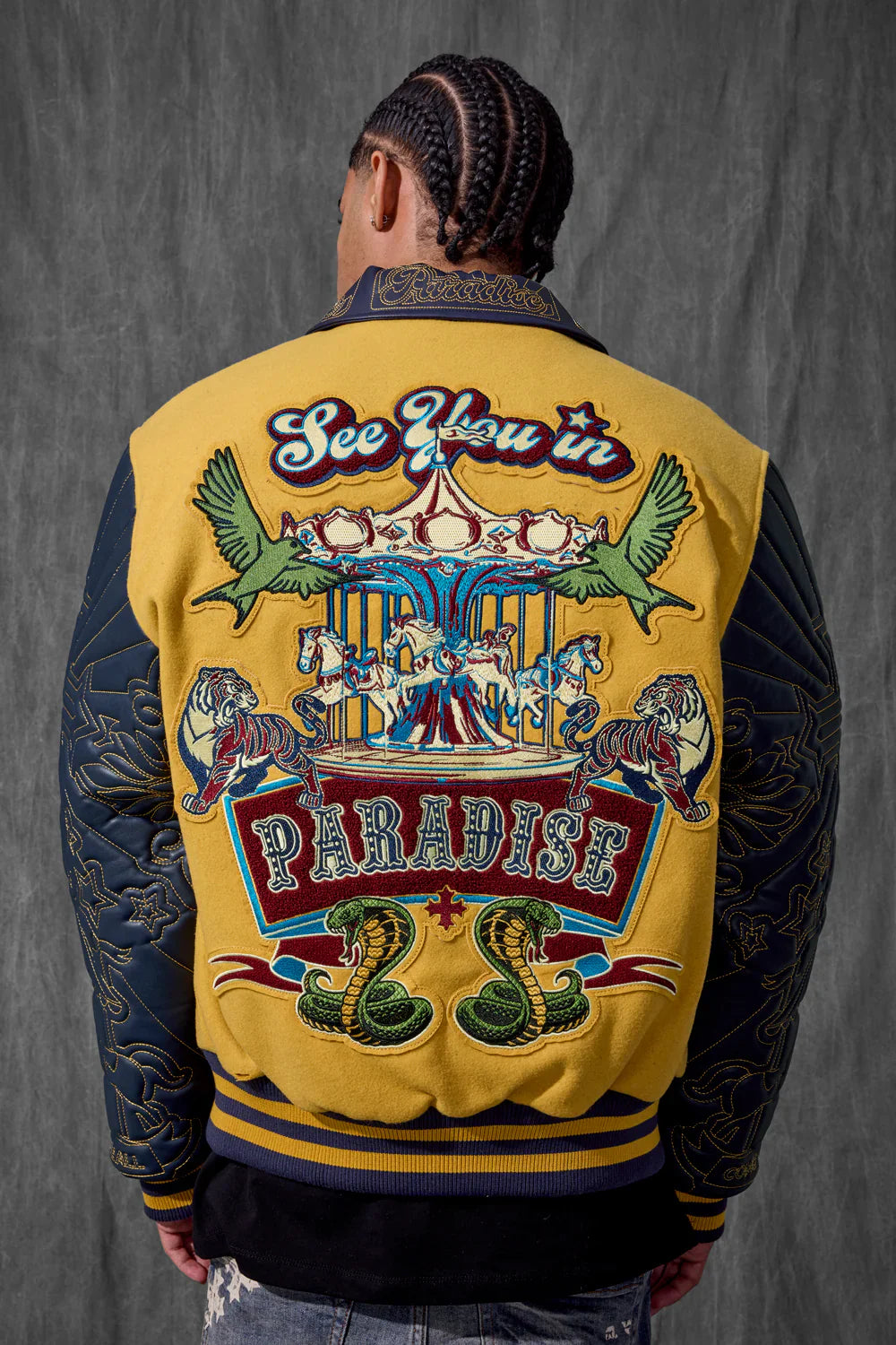 Smoke & Mirrors Varsity Jacket (Mustard)