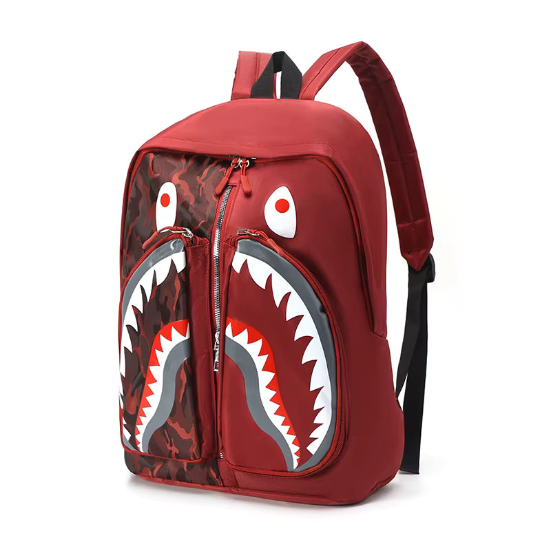 Red Shark Mouth Large-Capacity Nylon Cartoon Printed Backpack