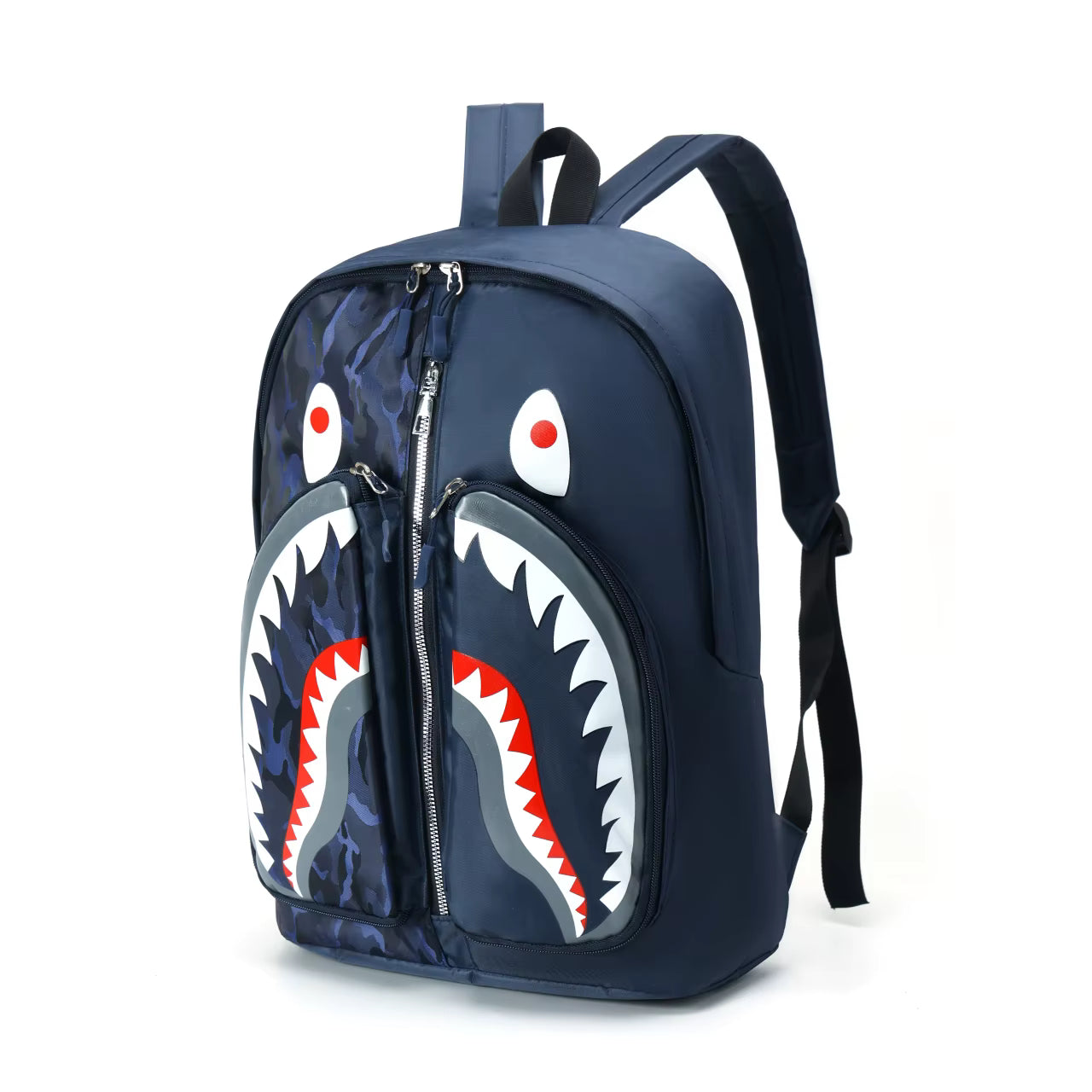 Blue Shark Mouth Large-Capacity Nylon Cartoon Printed Backpack