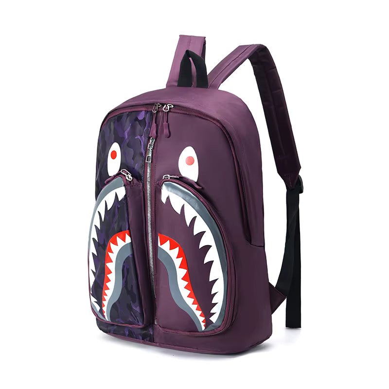 Purple Shark Mouth Large-Capacity Nylon Cartoon Printed Backpack