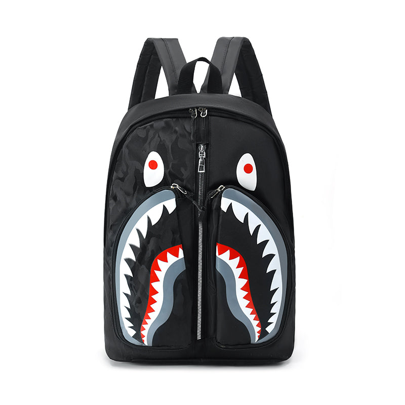 Black Shark Mouth Large-Capacity Nylon Cartoon Printed Backpack