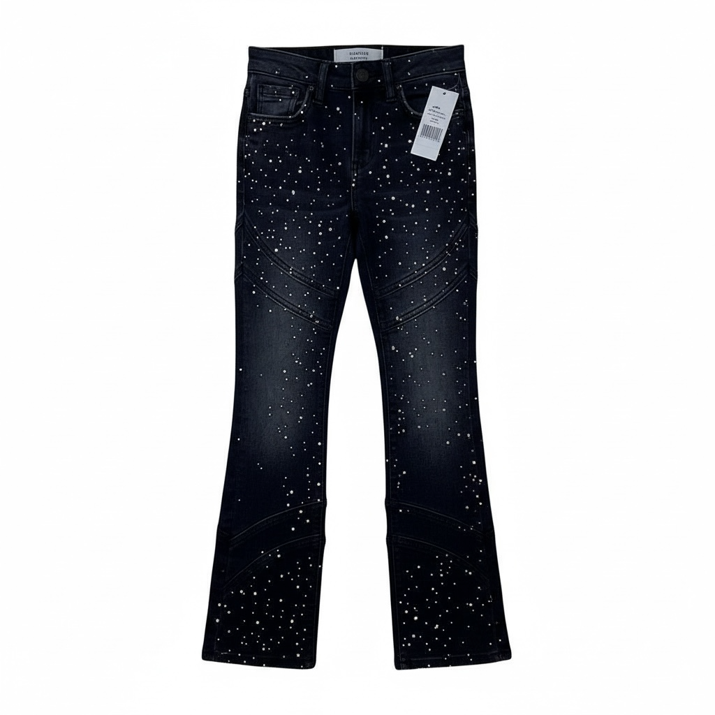 KIDS LIQUID CRYSTAL STACKED & CRYSTAL JEANS - IBLACK ICE