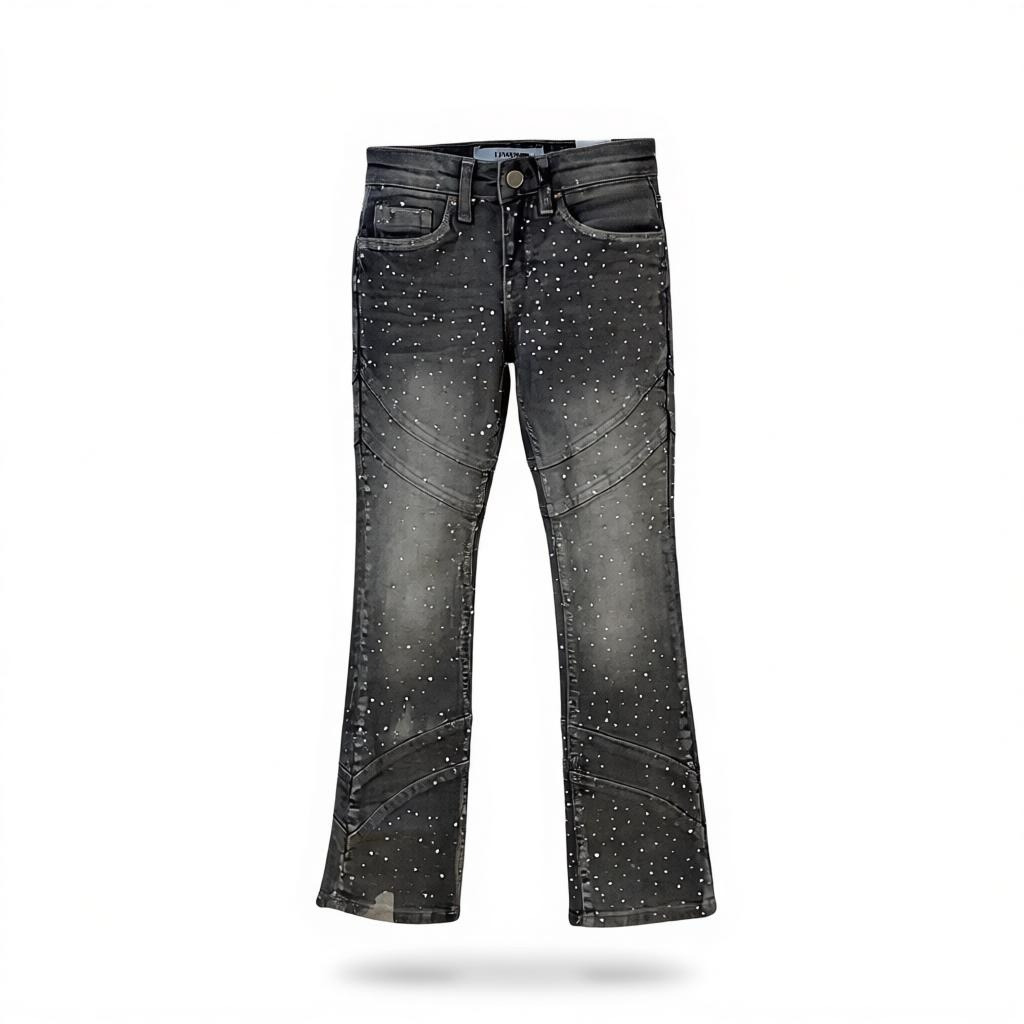KIDS LIQUID CRYSTAL STACKED & CRYSTAL JEANS -SMOKED GREY