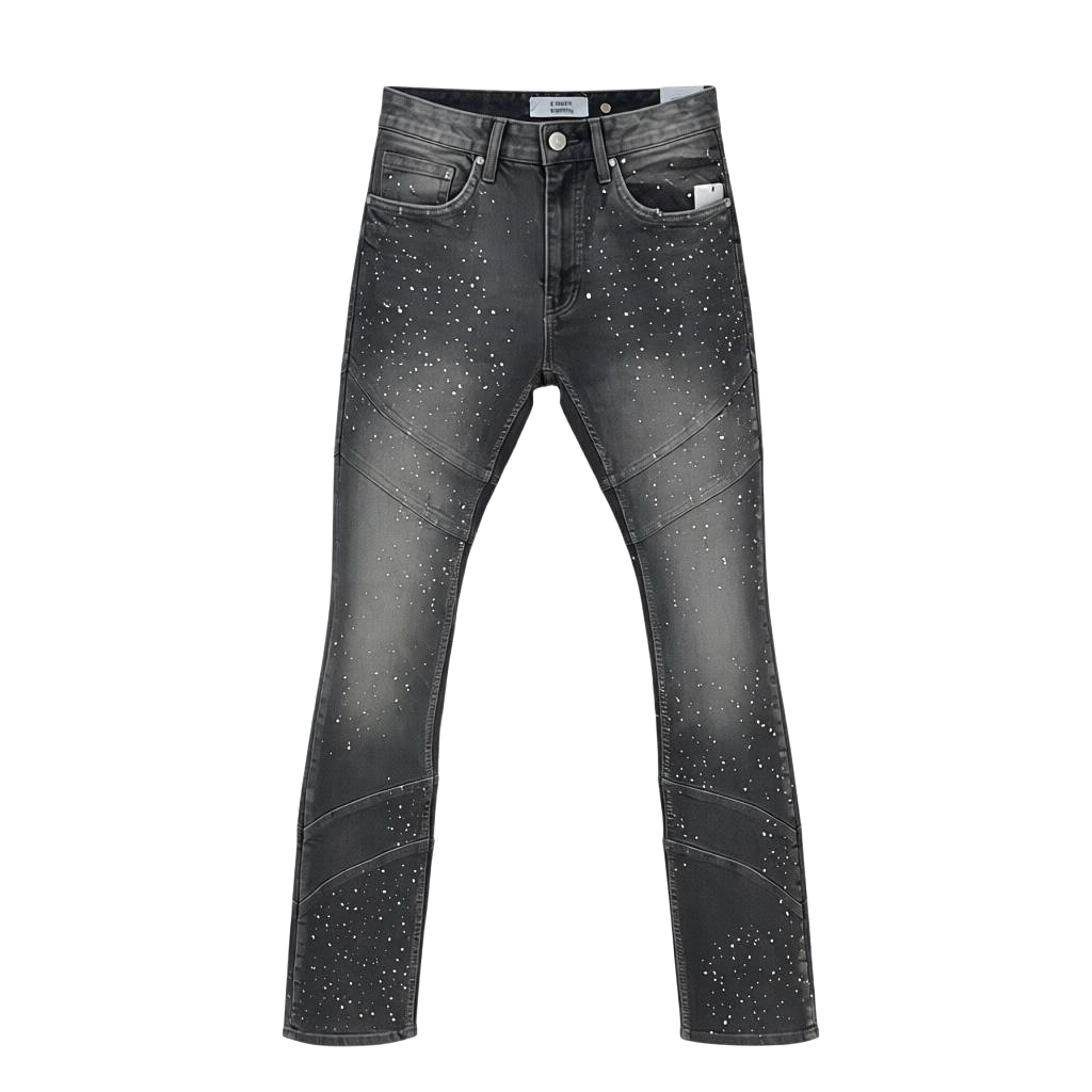 LIQUID CRYSTAL STACKED & CRYSTAL JEANS - SMOKED GREY