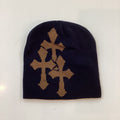 CROSS CRYSTALS BEANIE - BLACK & BROWN
