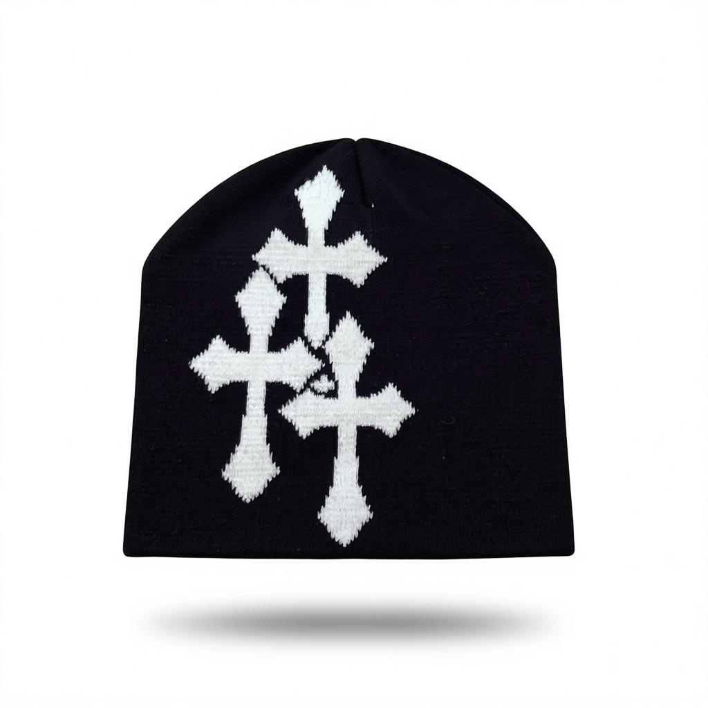 CROSS CRYSTALS BEANIE - BLACK & WHITE
