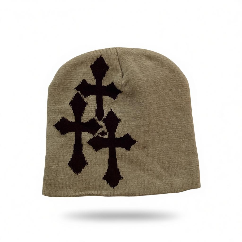 CROSS CRYSTALS BEANIE - TAN