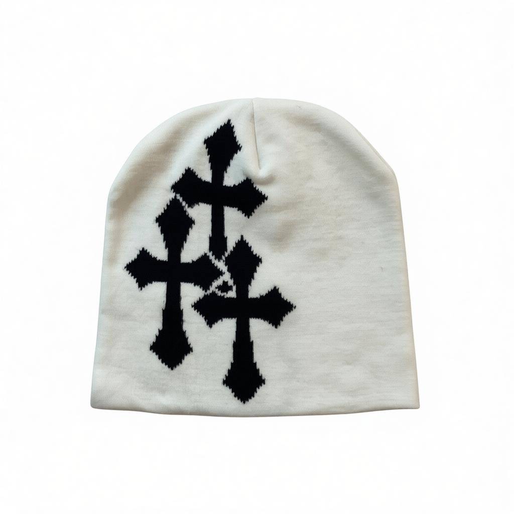 CROSS CRYSTALS BEANIE - WHITE