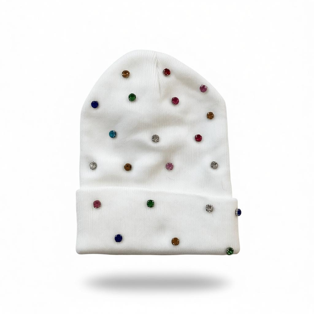 COLORFUL CRYSTALS BEANIE - WHITE