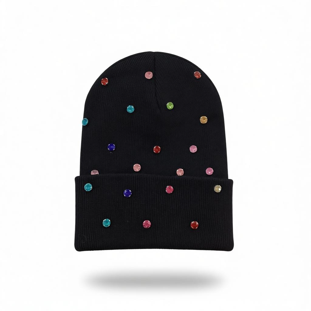 COLORFUL CRYSTALS BEANIE - BLACK