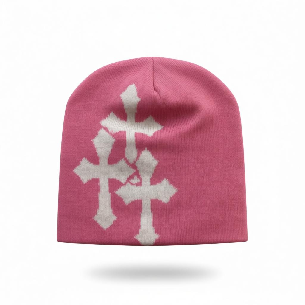 CROSS CRYSTALS BEANIE - PINK