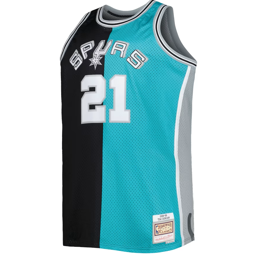 Men's San Antonio Spurs Mitchell & Ness Black/Teal Big & Tall Hardwood Classics 1998-99 Split Swingman Jersey
