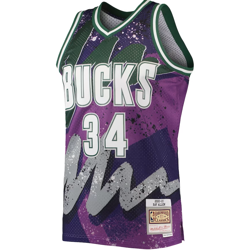 Men's Milwaukee Bucks Ray Allen Mitchell & Ness Purple Hardwood Classics 2000-01 Hyper Hoops Swingman Jersey