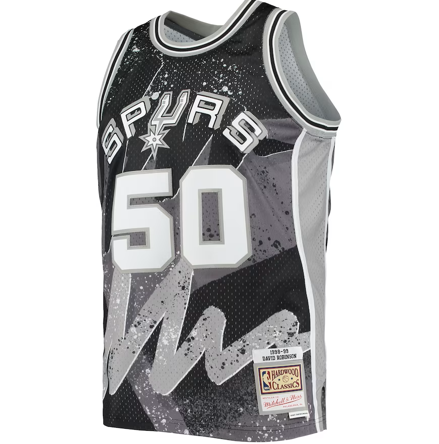 Men's San Antonio Spurs David Robinson Mitchell & Ness Black Hardwood Classics 1998-99 Hyper Hoops Swingman Jersey