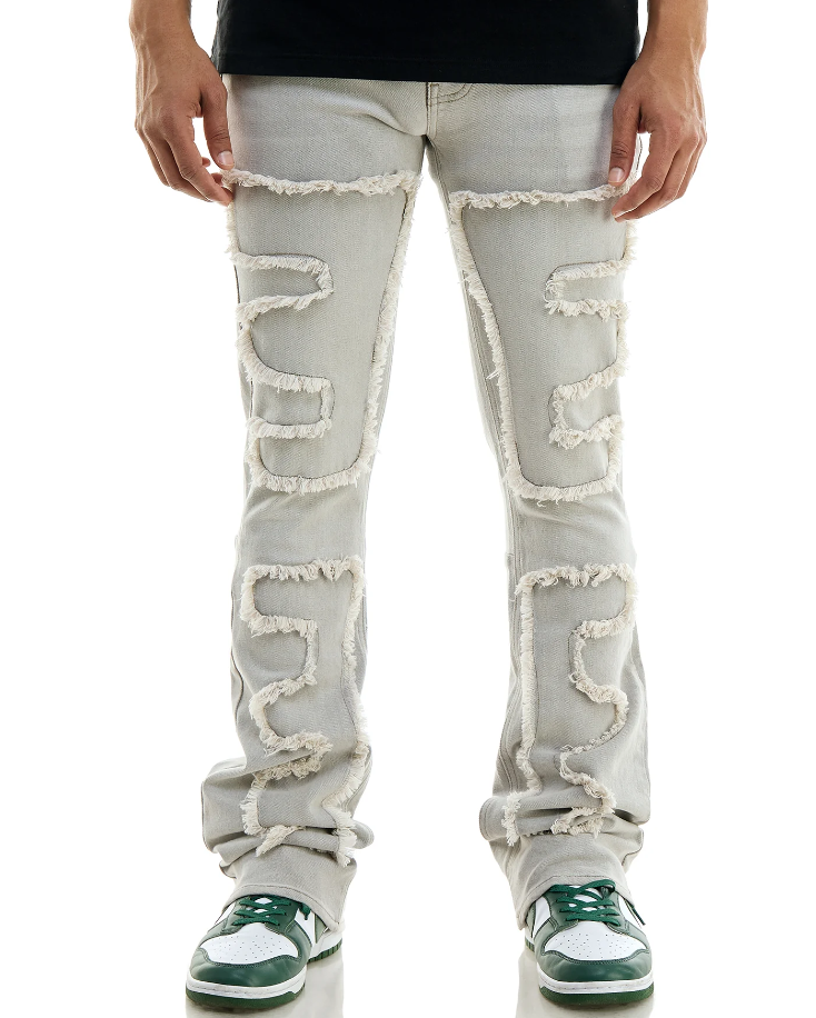 KND4617 GREY - SYMMETRICAL PATCHED JEANS