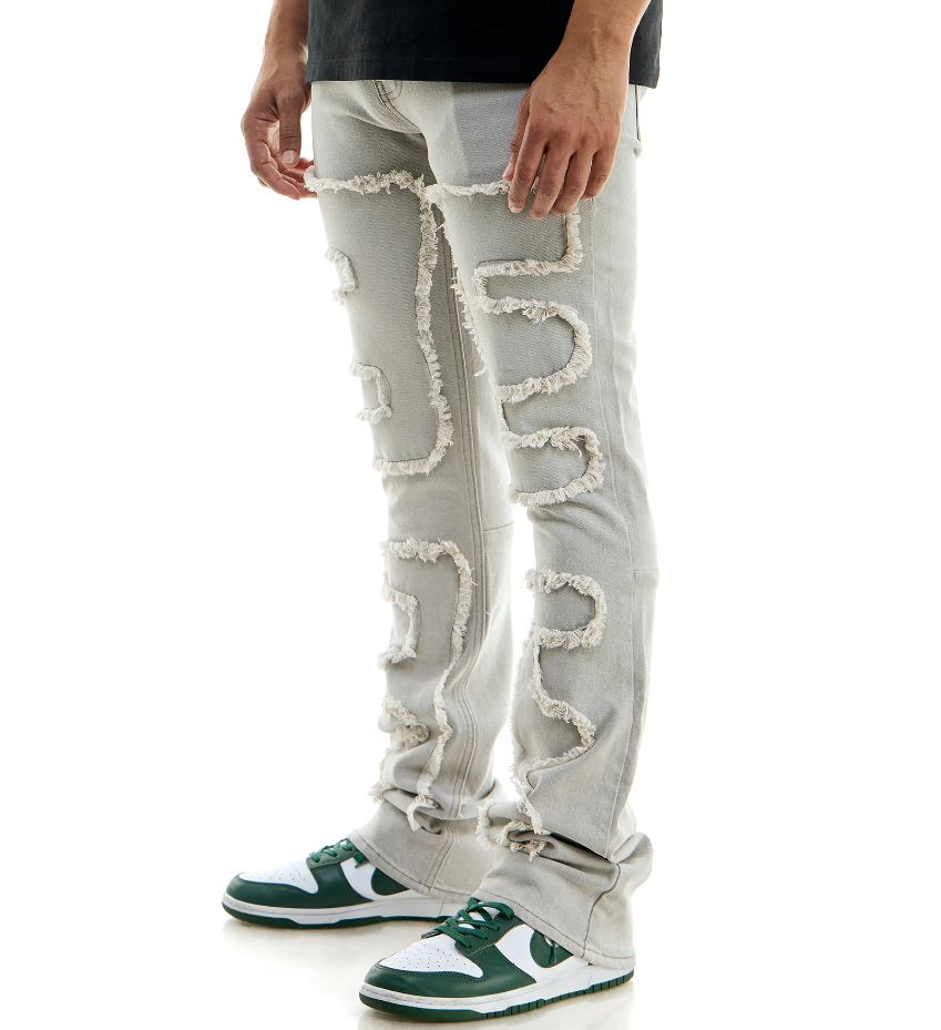 KND4617 GREY - SYMMETRICAL PATCHED JEANS