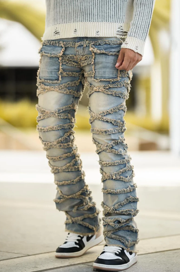 KND4737 BLUE - DISTRESSED POCKET JEANS