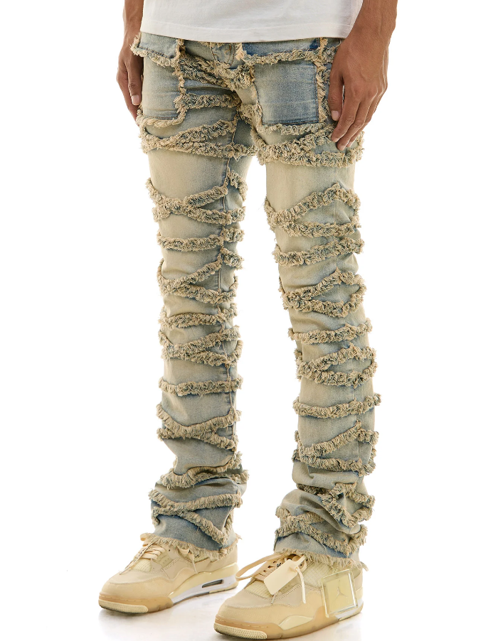 KND4737 BLUE - DISTRESSED POCKET JEANS