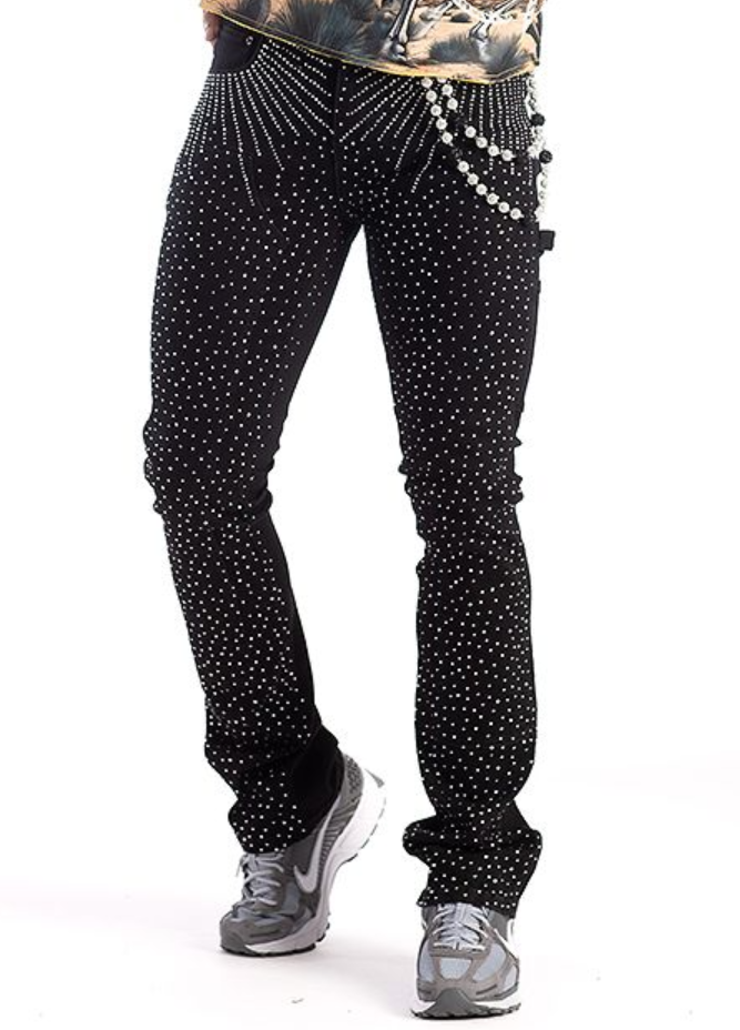 RHINESTONE STACK JEANS - BLACK