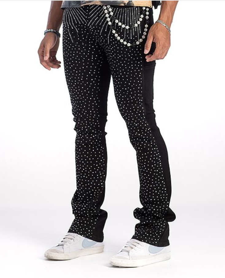 RHINESTONE STACK JEANS - BLACK