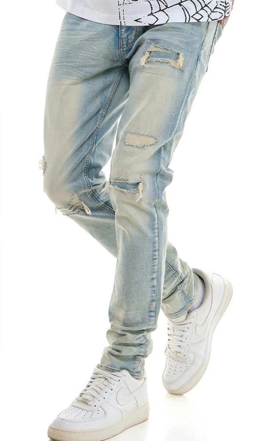 KND4881 BLUE - RIP & REPAIR JEANS