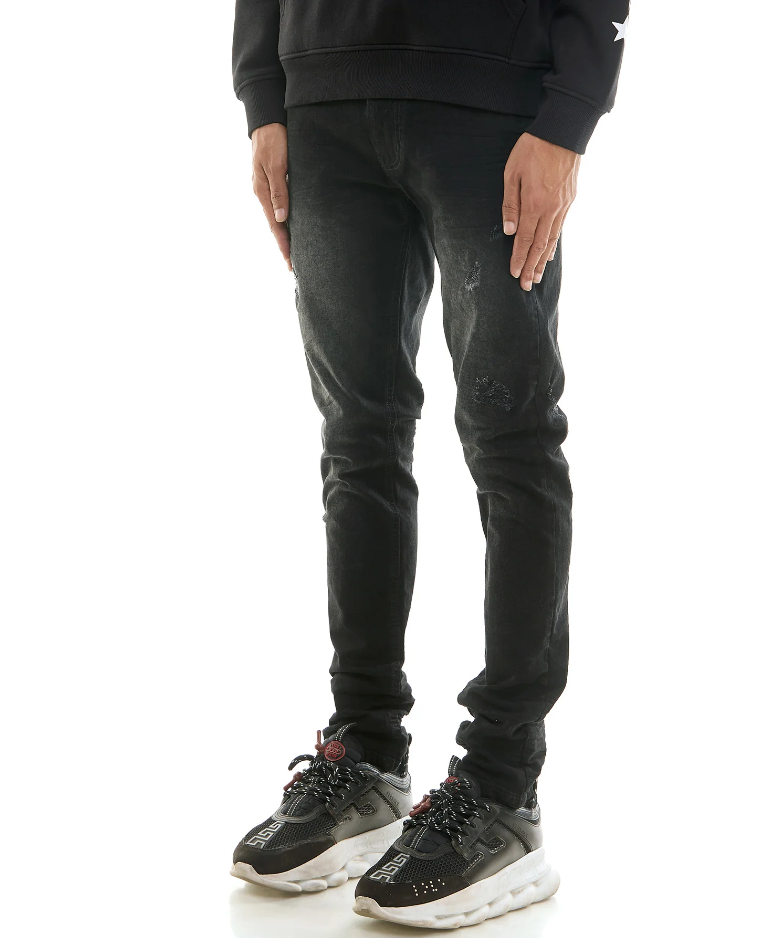 KND4780 BLACK - DISTRESSED SKINNY JEANS