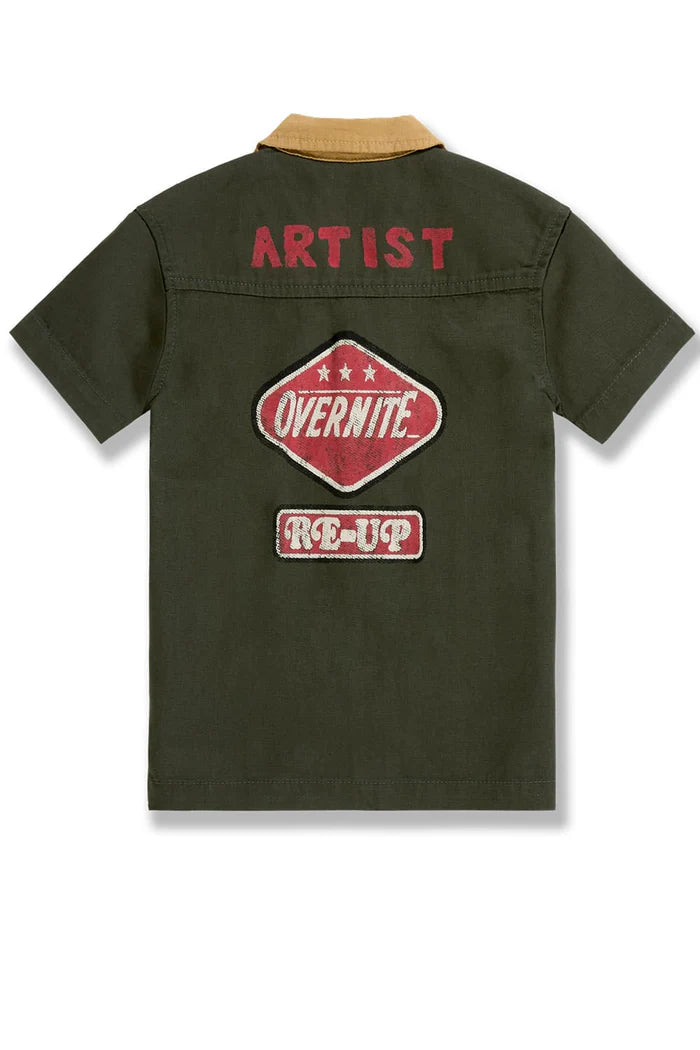 BOYS LOCAL ART DEALER CAMP SHIRT - OLIVE