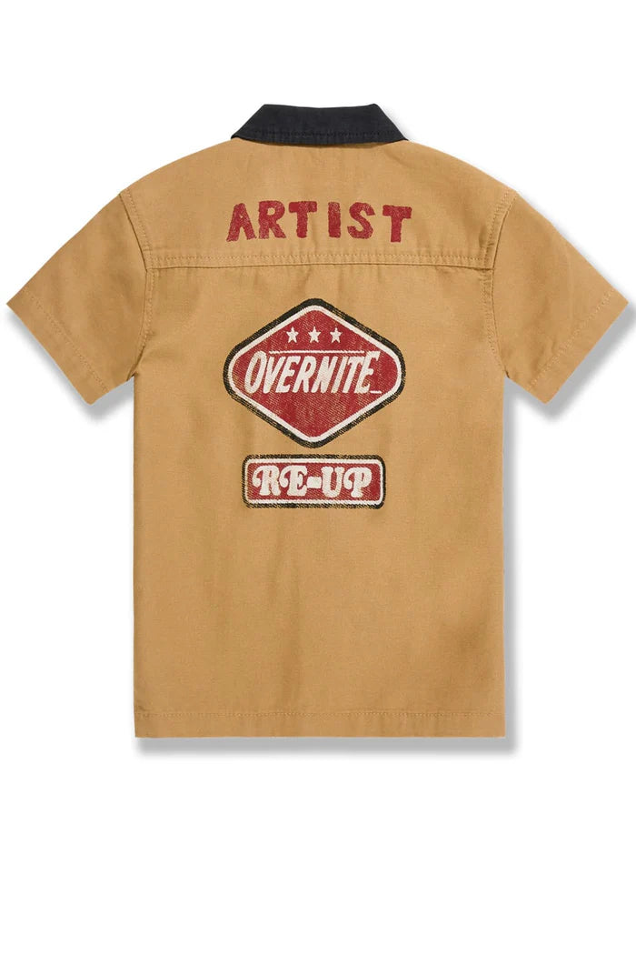 BOYS LOCAL ART DEALER CAMP SHIRT - TAN