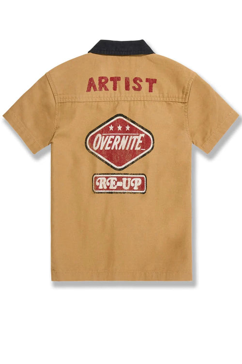 BOYS LOCAL ART DEALER CAMP SHIRT - TAN