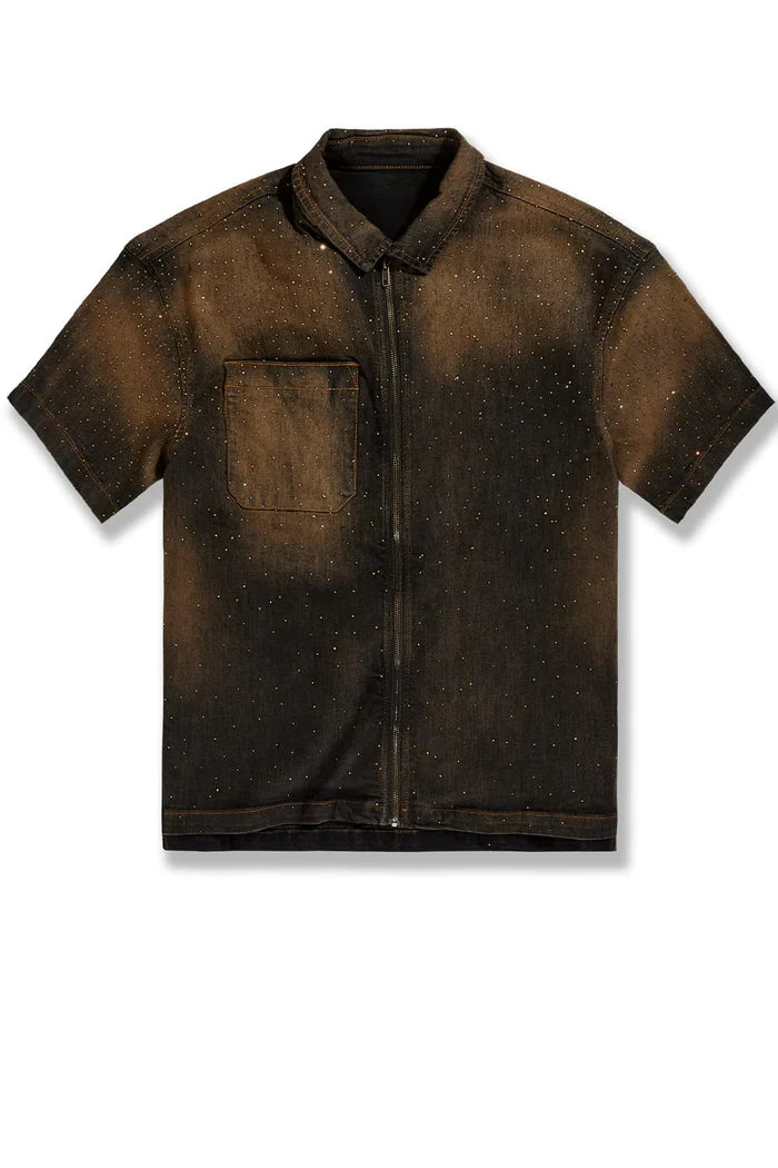 Radiant Denim Zip Up Shirt - Copper Black