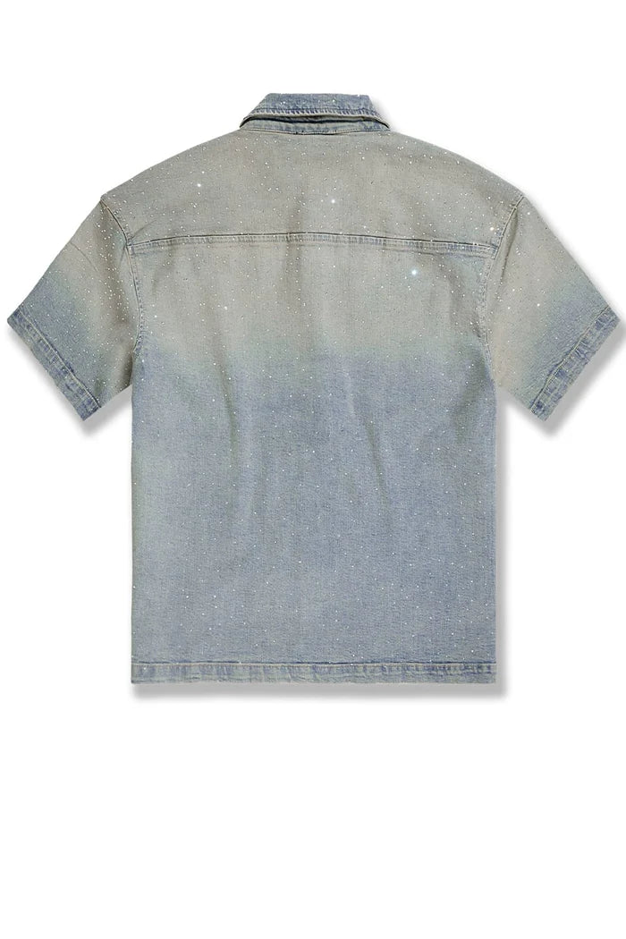 Radiant Denim Zip Up Shirt - Cream Wash