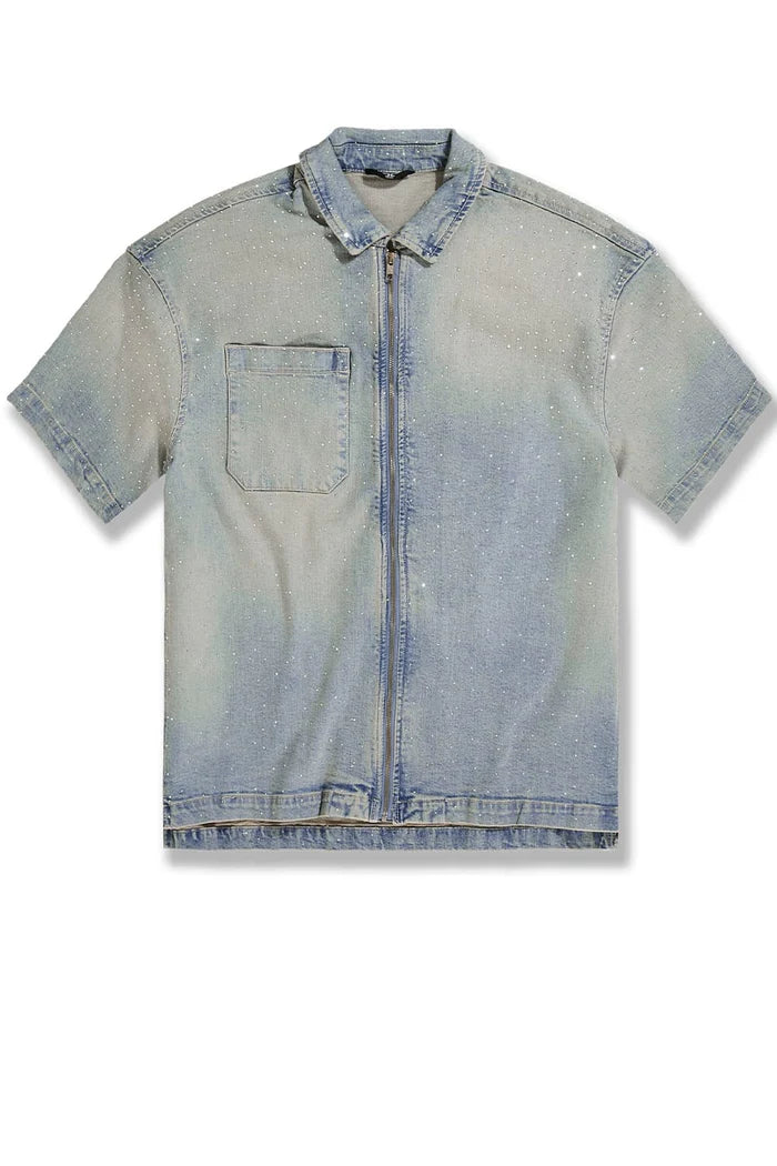 Radiant Denim Zip Up Shirt - Cream Wash