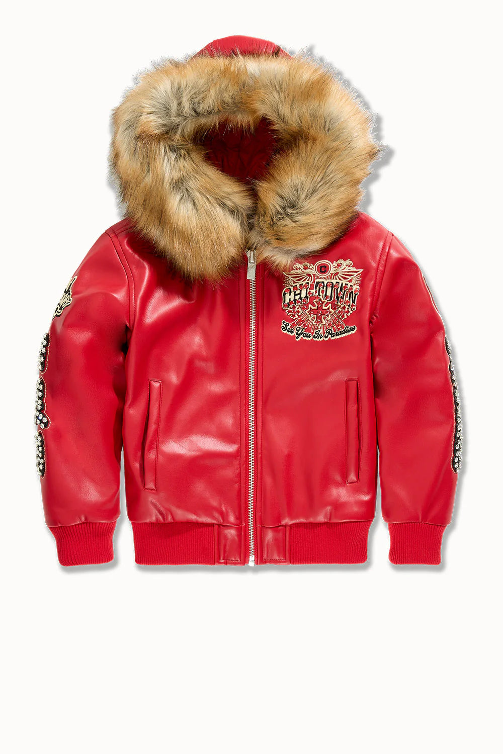 Kids Windy City Hooded Bomber Jacket (Red)