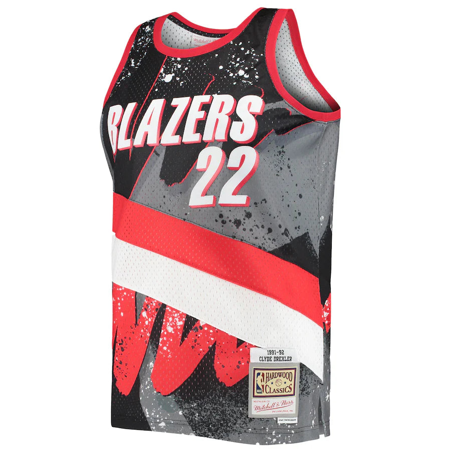 Men's Portland Trail Blazers Clyde Drexler Mitchell & Ness Black Hardwood Classics 1991-92 Hyper Hoops Swingman Jersey