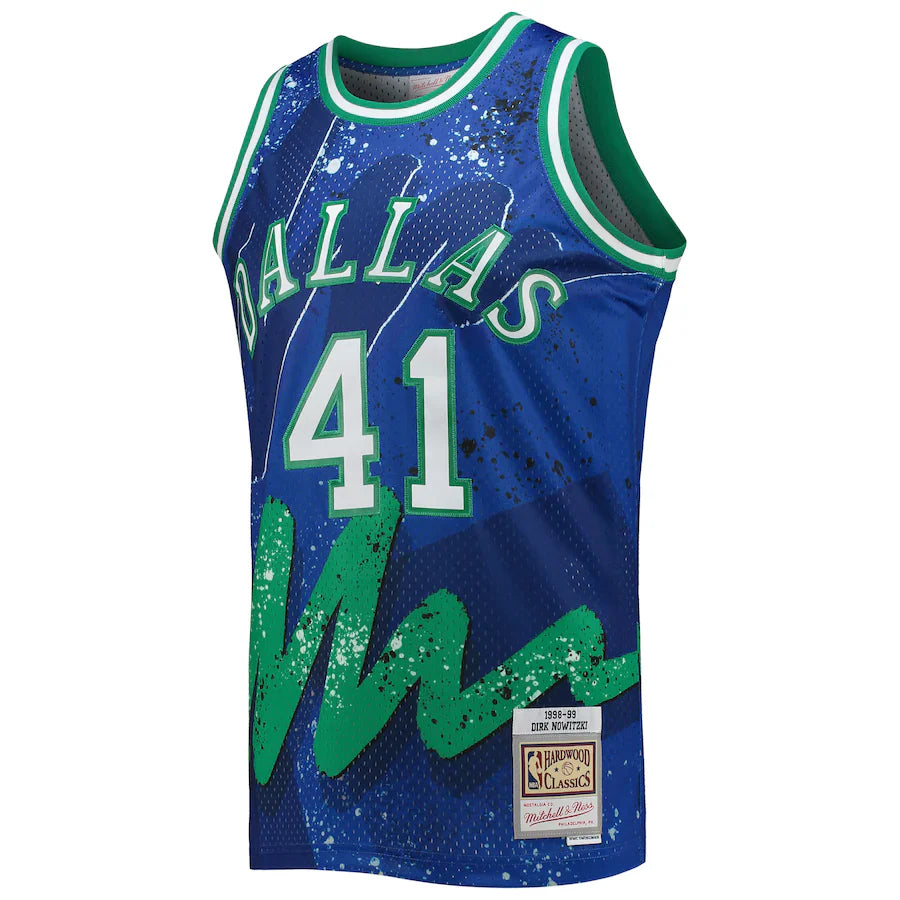 Men's Dallas Mavericks Dirk Nowitzki Mitchell & Ness Blue Hardwood Classics 1998-99 Hyper Hoops Swingman Jersey